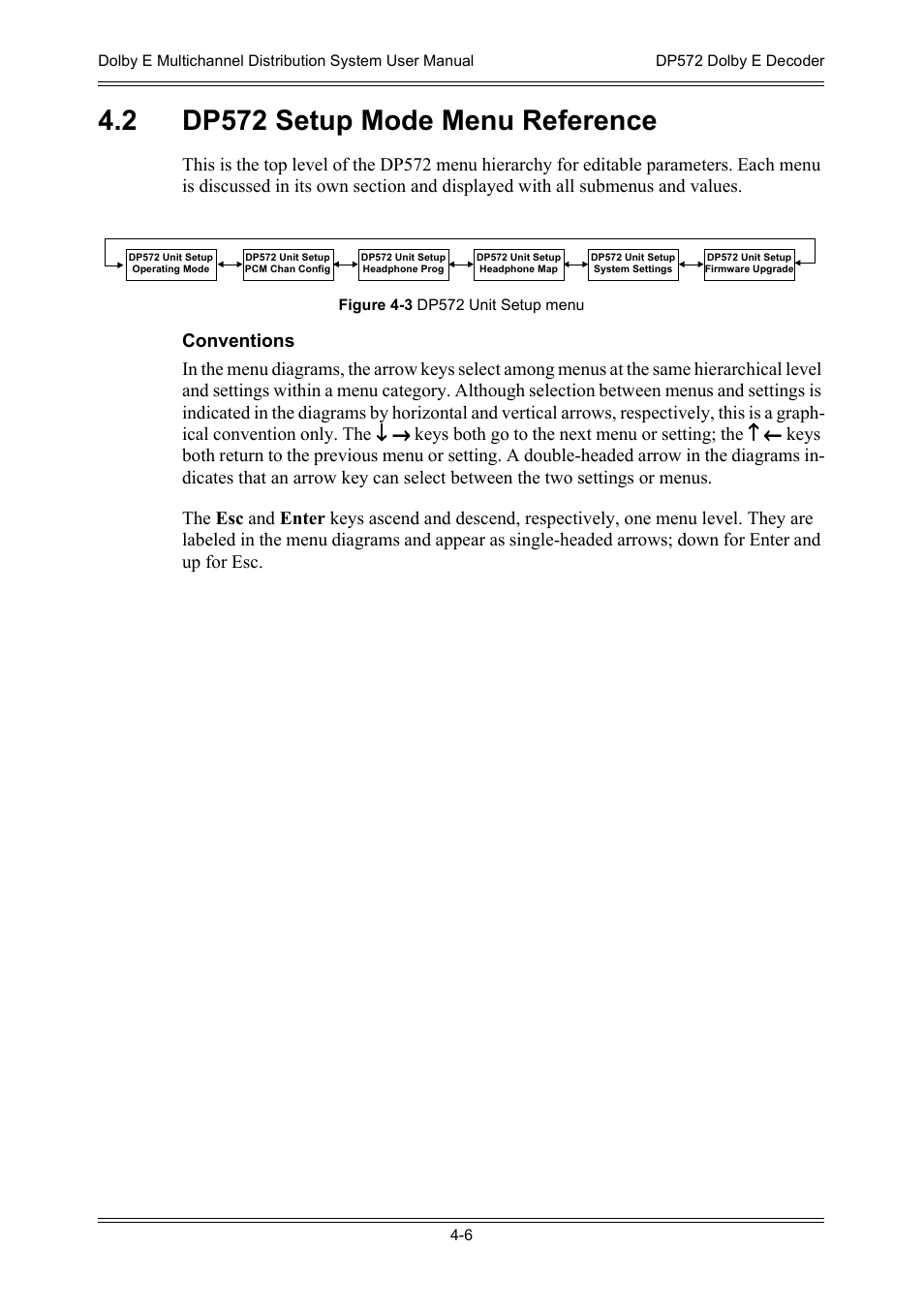 2 dp572 setup mode menu reference, 2 dp572 setup mode menu reference -6 | Dolby Laboratories DP572 User Manual | Page 54 / 62