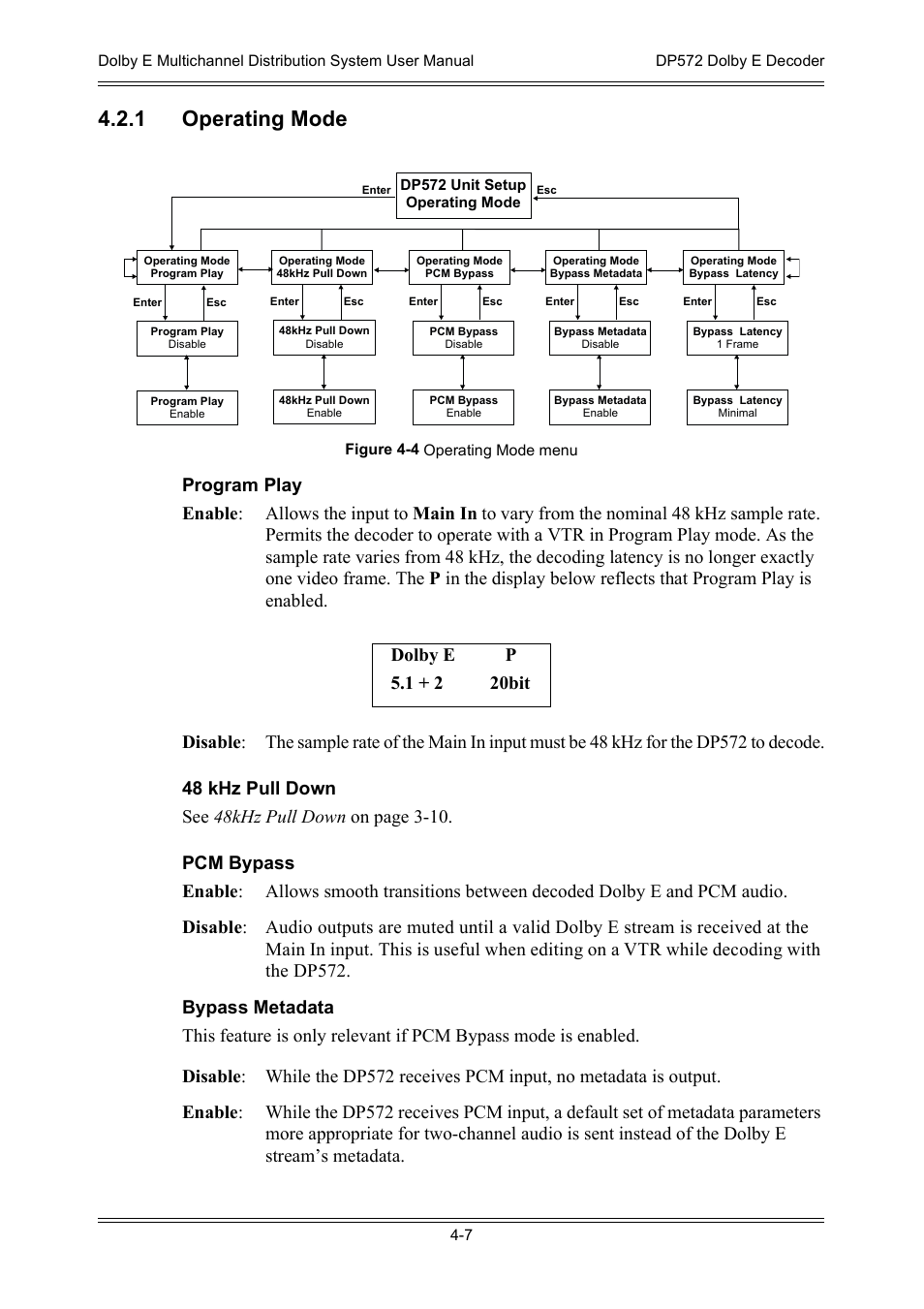 1 operating mode | Dolby Laboratories DP572 User Manual | Page 55 / 62