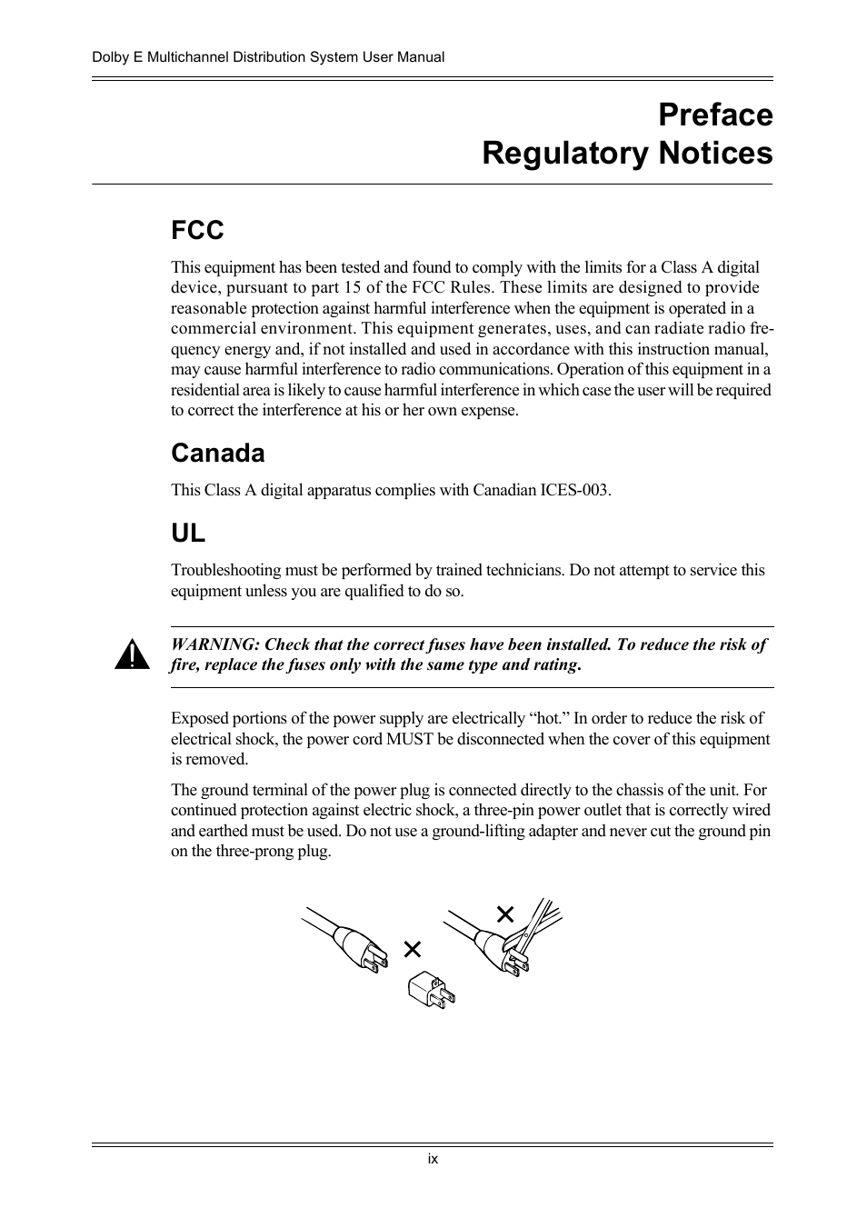 Preface regulatory notices, Preface, Regulatory notices | Canada | Dolby Laboratories DP572 User Manual | Page 9 / 62