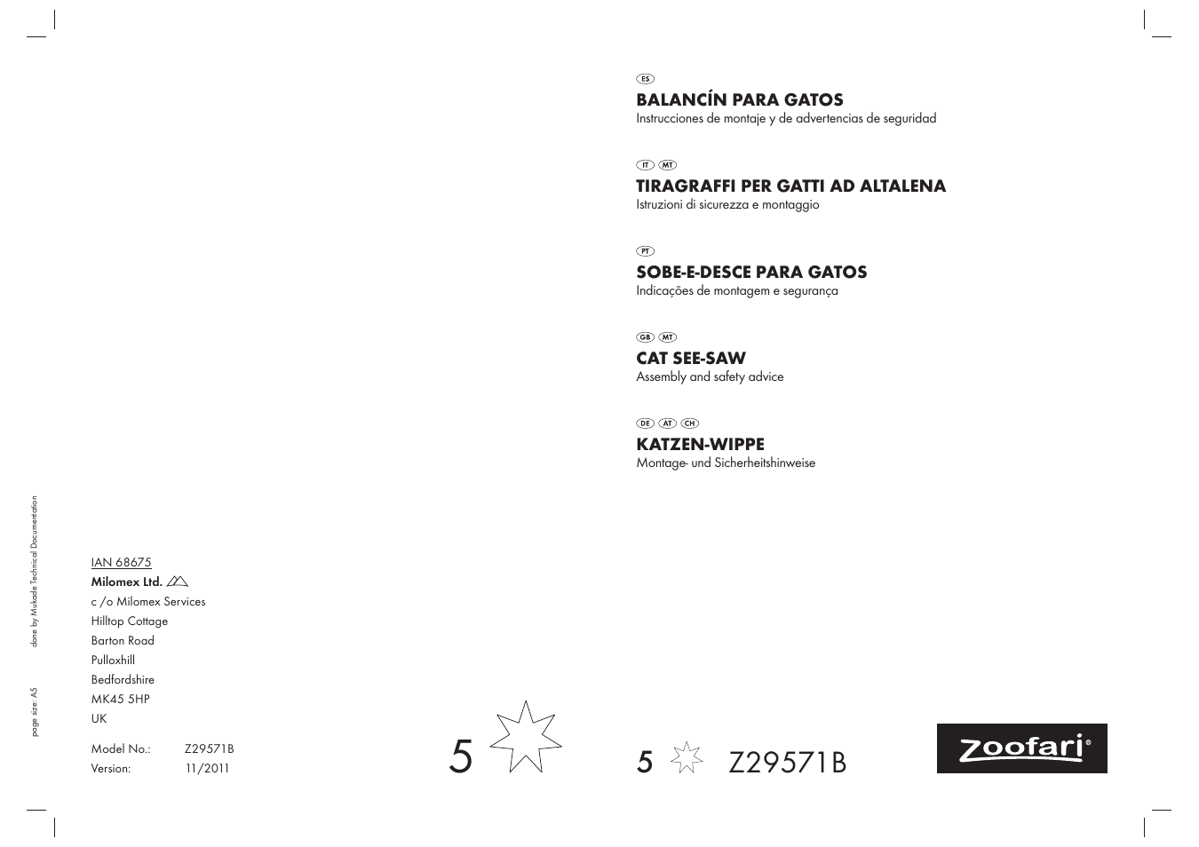 Zoofari Cat See-Saw Z29571B User Manual | 7 pages