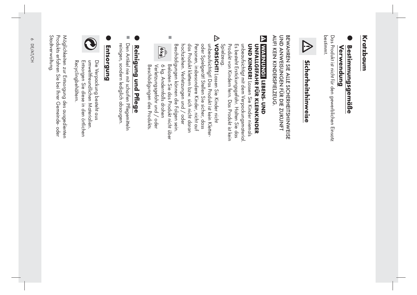 Kr atzbaum z bes timmungsgemäße v e rw endung, Sicherheitshin w eise, Z reinigung und pﬂege | Z entsor gung | Zoofari Cat See-Saw Z29571A User Manual | Page 6 / 8