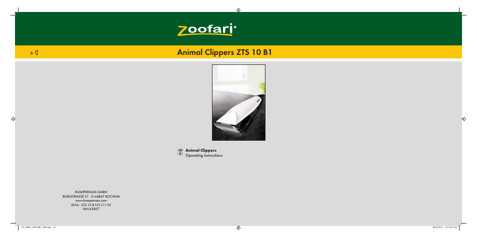 Zoofari Animal Clippers ZTS 10 B1 User Manual | 6 pages