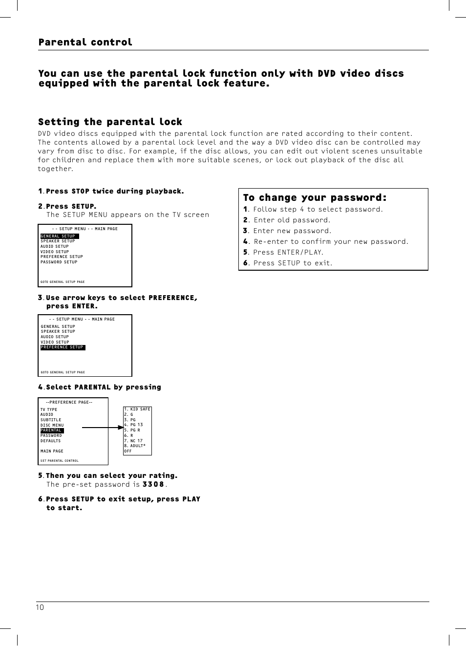 Setting the parental lock | Dolby Laboratories DX4 User Manual | Page 10 / 15