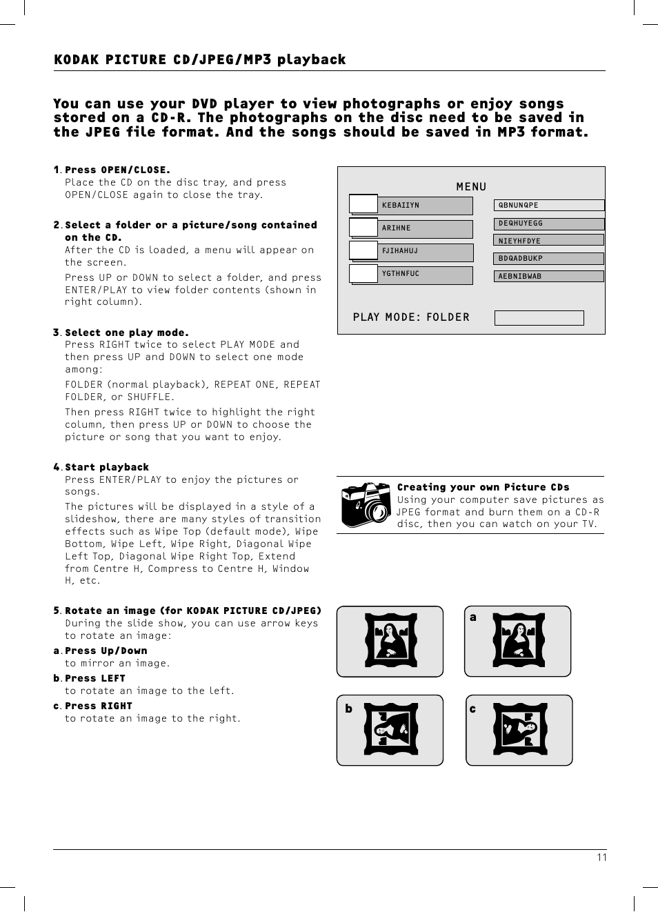 Kodak picture cd/jpeg/mp3 playback | Dolby Laboratories DX4 User Manual | Page 11 / 15