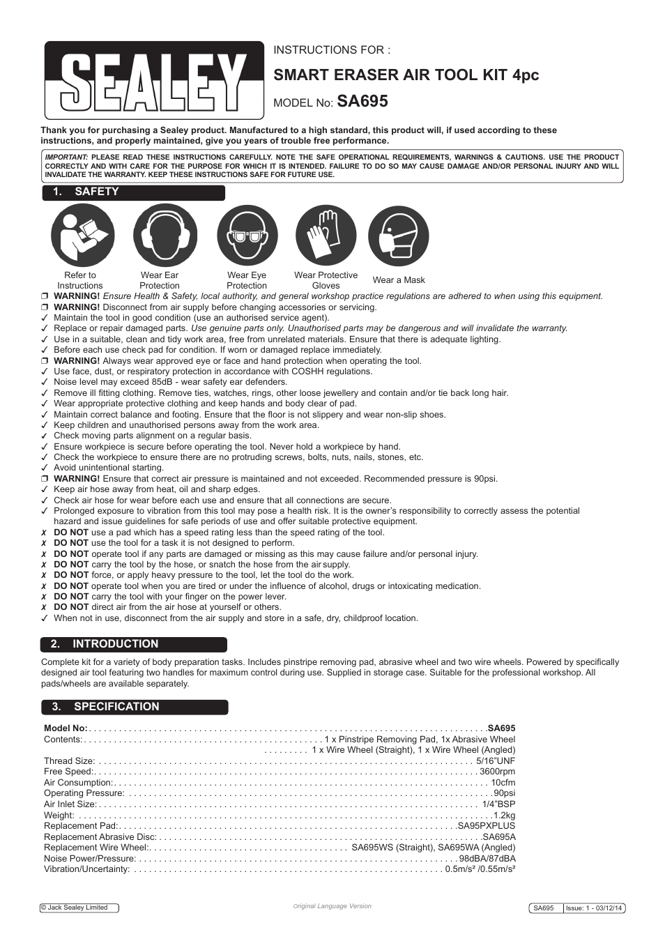 Sealey SA695 User Manual | 4 pages