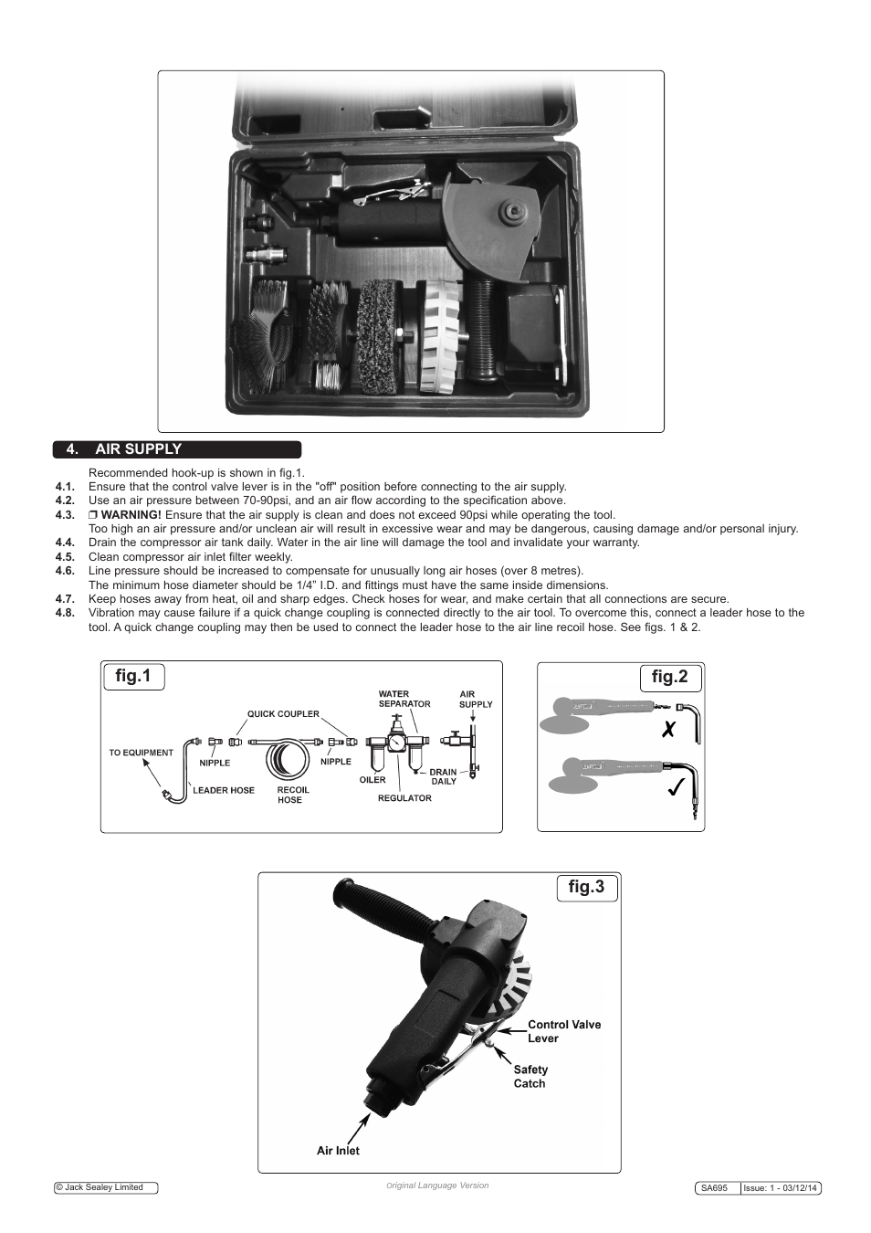 Fig.1 fig.2 fig.3, Air supply | Sealey SA695 User Manual | Page 2 / 4