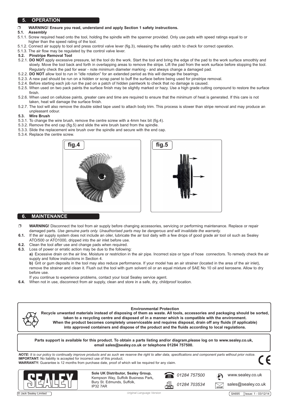 Fig.4 fig.5, Maintenance, Operation | Sealey SA695 User Manual | Page 3 / 4