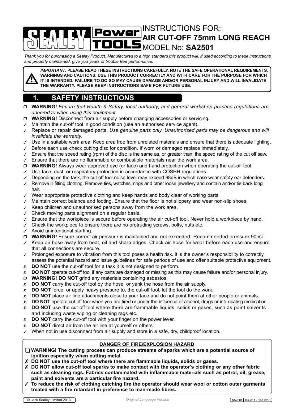 Sealey SA2501 User Manual | 4 pages