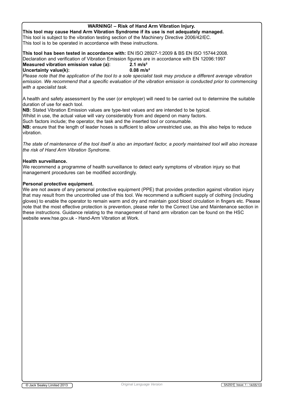 Sealey SA2501 User Manual | Page 4 / 4