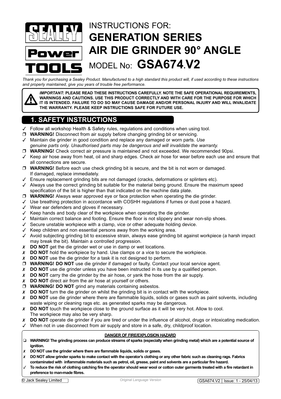 Sealey GSA674 User Manual | 4 pages