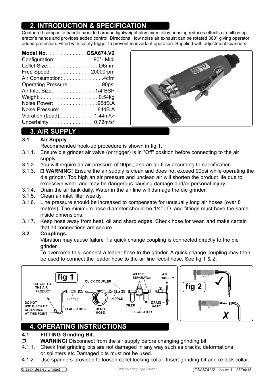 Fig 1 fig 2 | Sealey GSA674 User Manual | Page 2 / 4