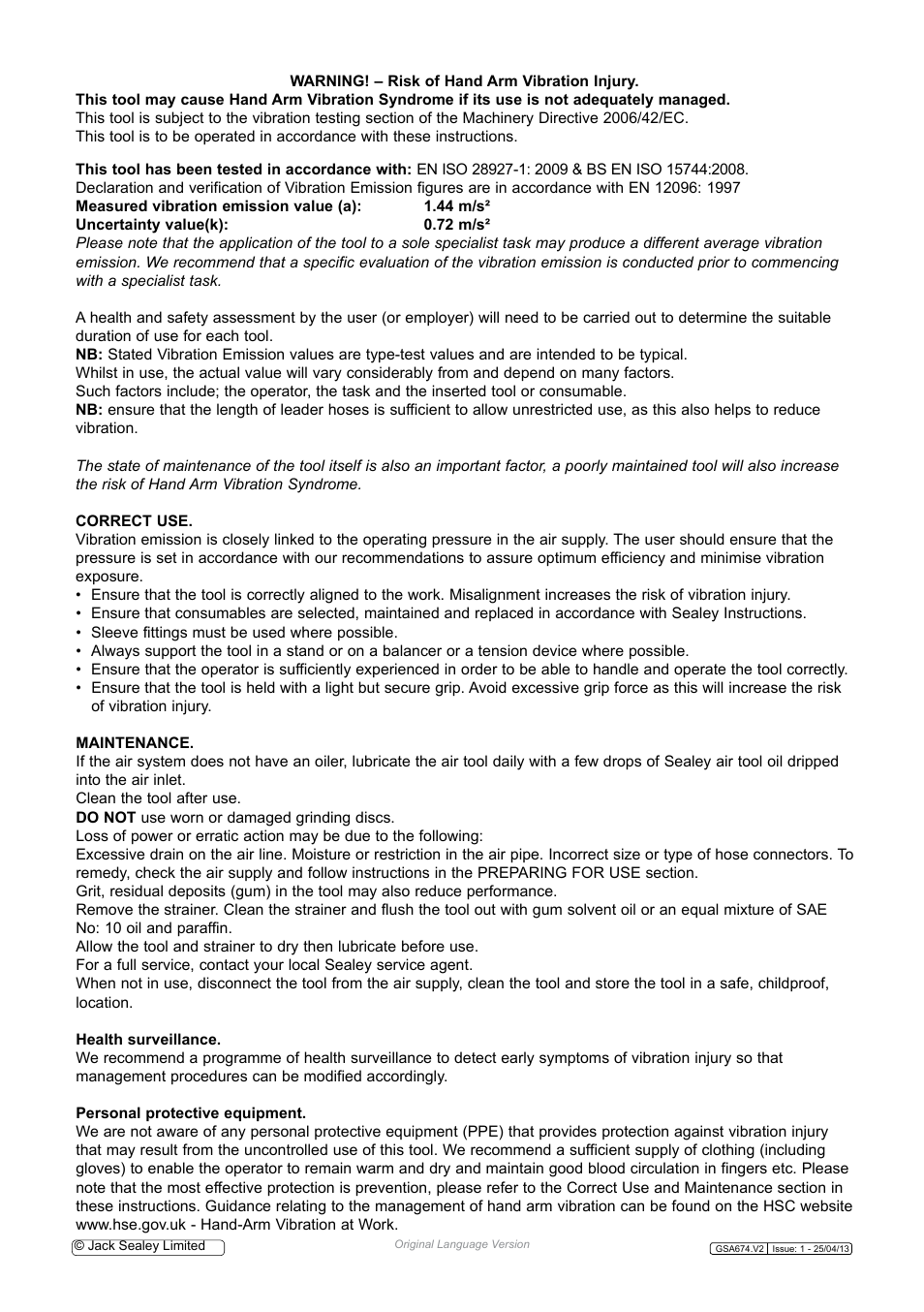 Sealey GSA674 User Manual | Page 4 / 4