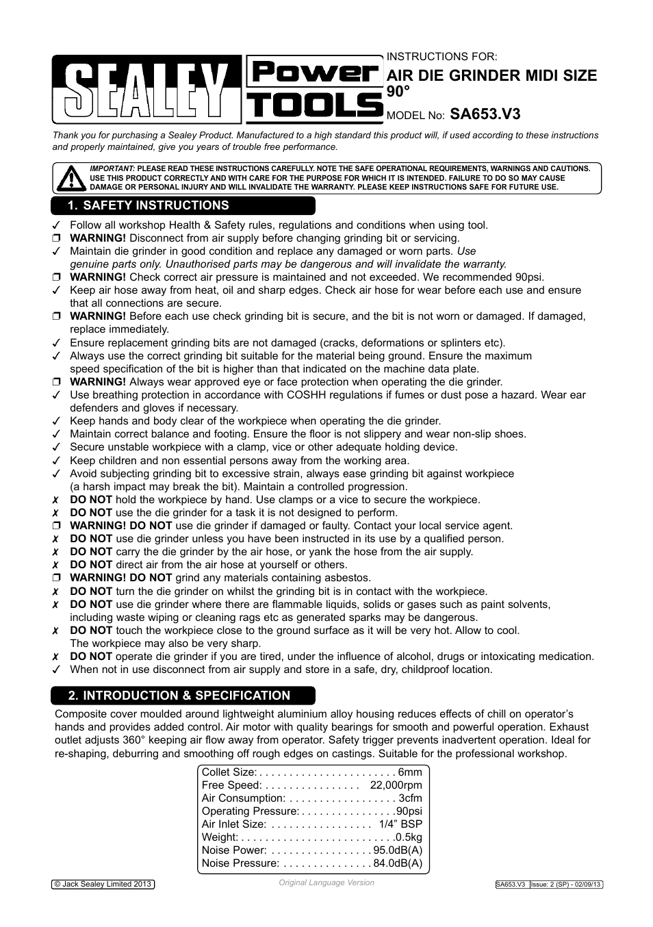 Sealey SA653 User Manual | 4 pages