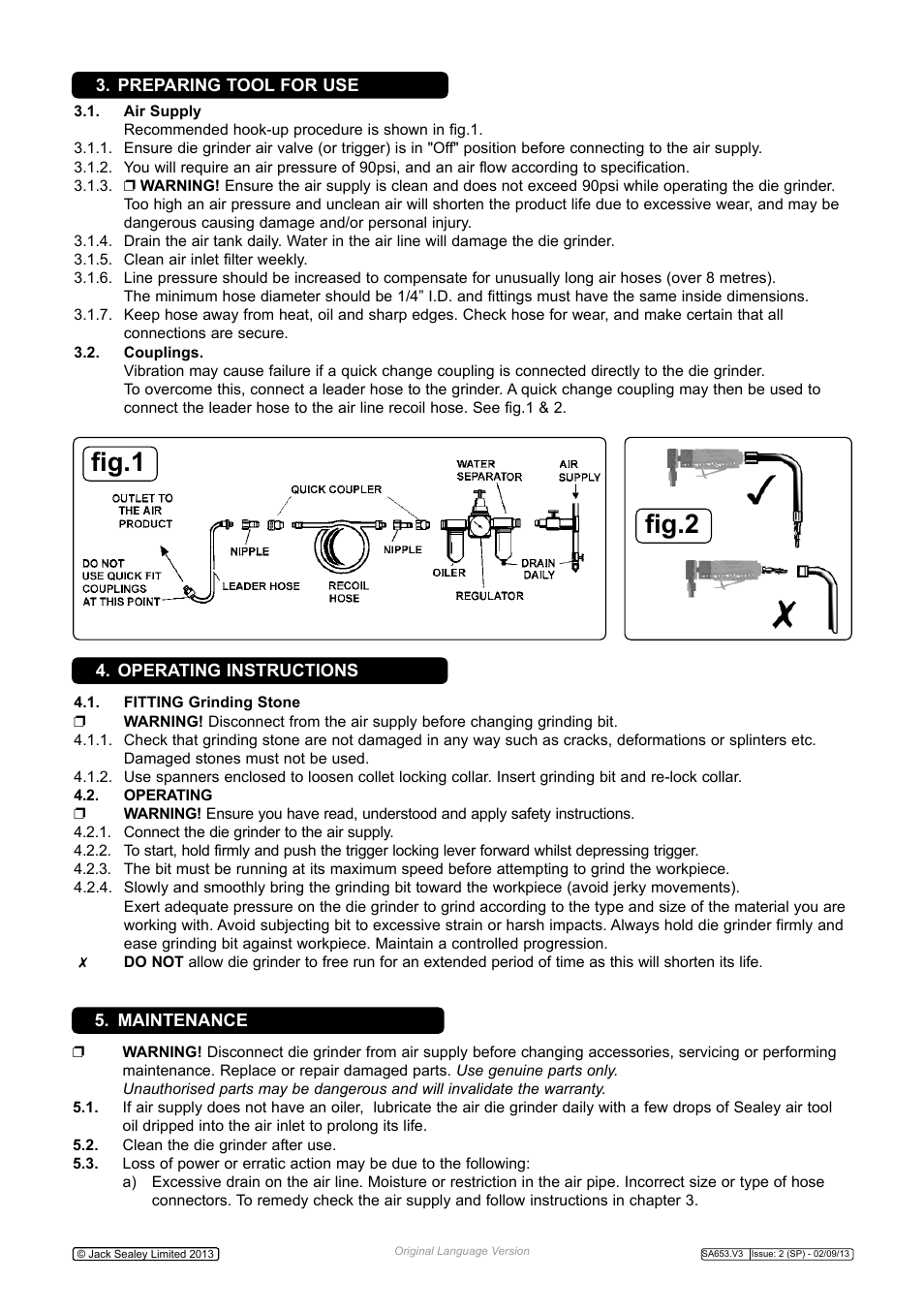 Fig.1 fig.2 | Sealey SA653 User Manual | Page 2 / 4