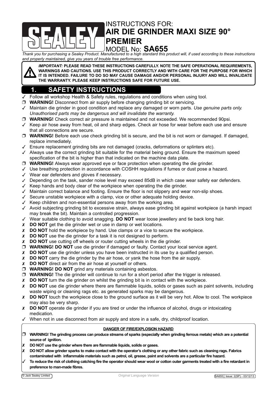 Sealey SA655 User Manual | 4 pages