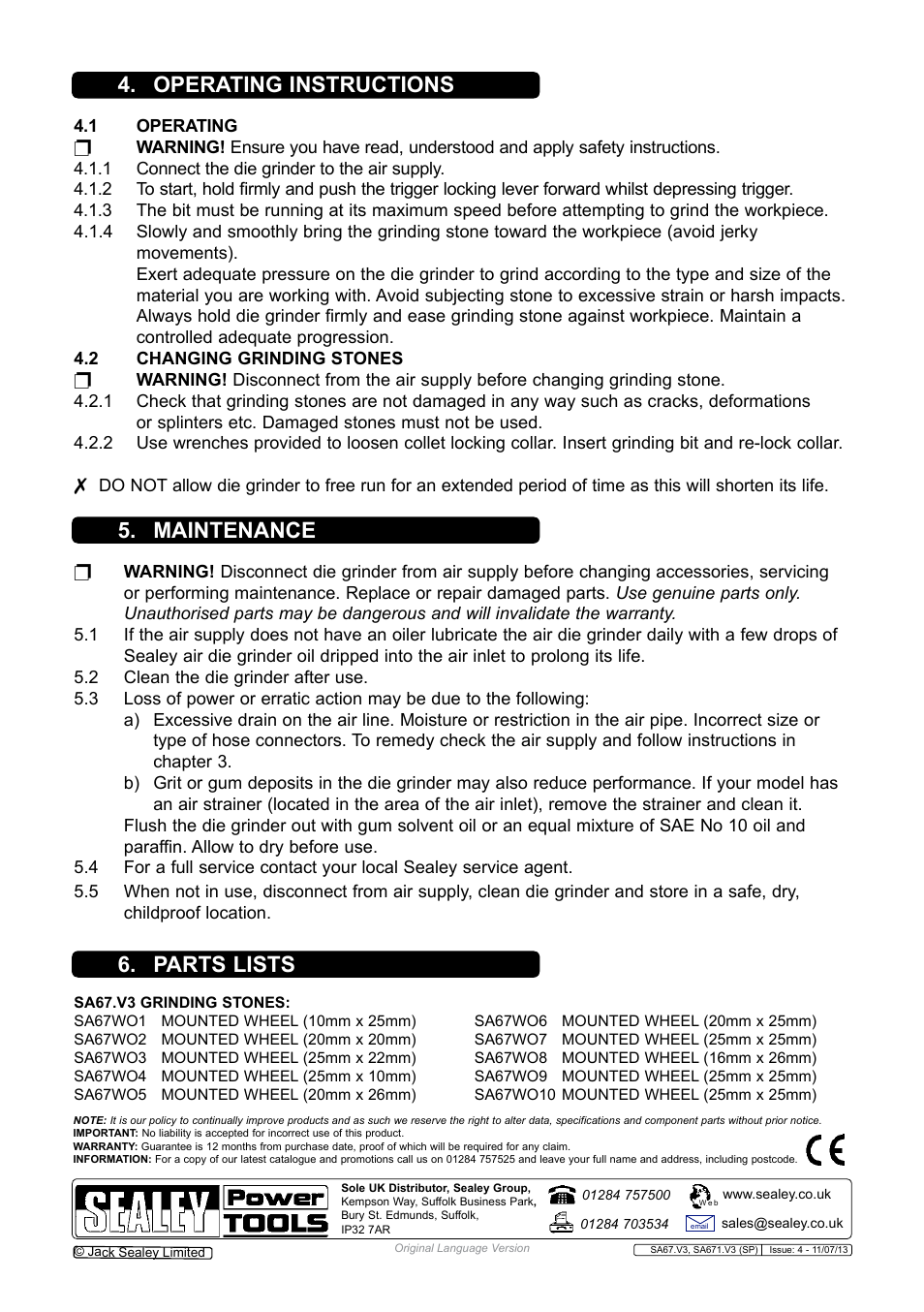 Sealey SA67 User Manual | Page 2 / 4