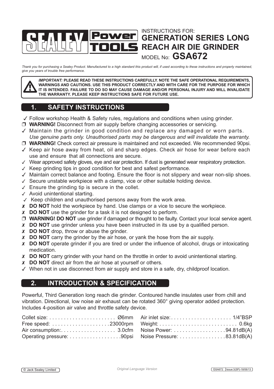 Sealey GSA672 User Manual | 4 pages