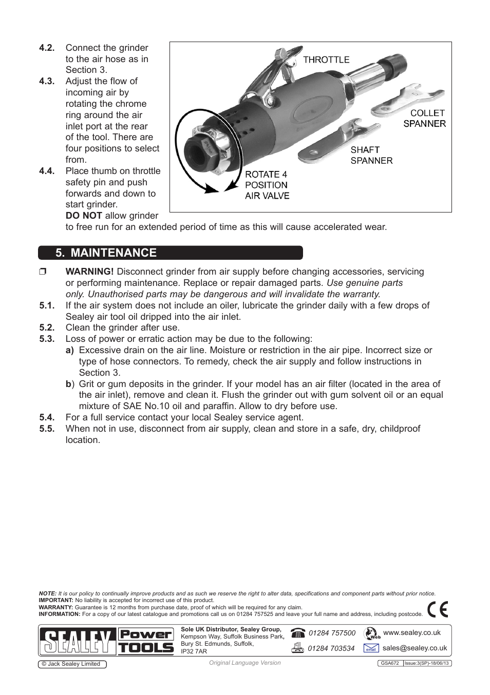 Maintenance | Sealey GSA672 User Manual | Page 3 / 4