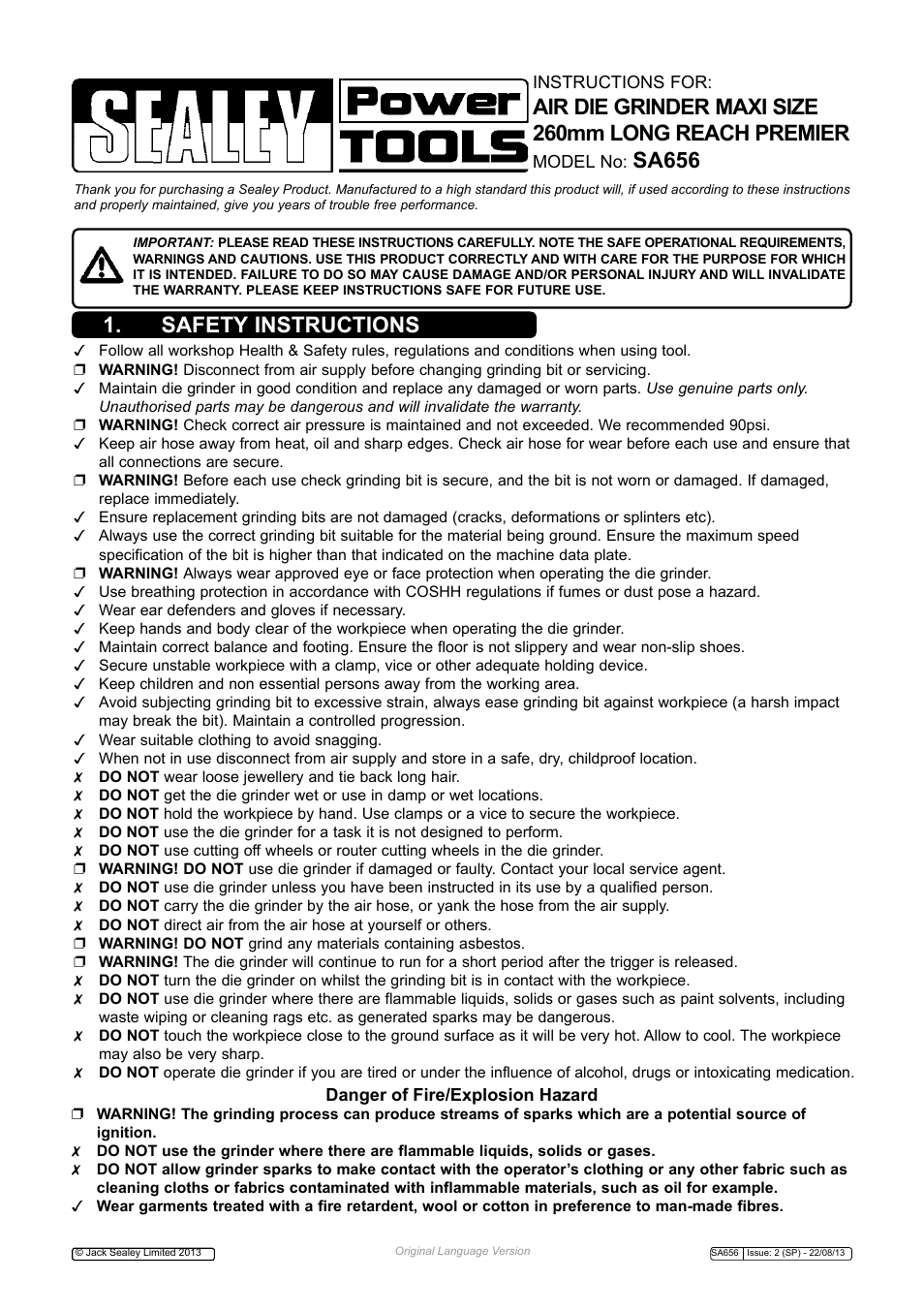 Sealey SA656 User Manual | 4 pages