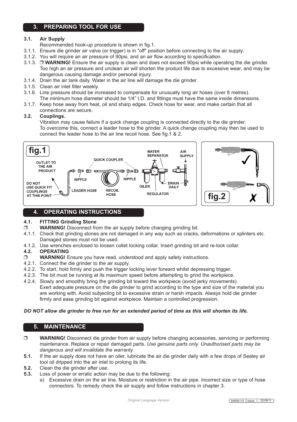 Fig.1 fig.2 | Sealey SA654 User Manual | Page 2 / 3