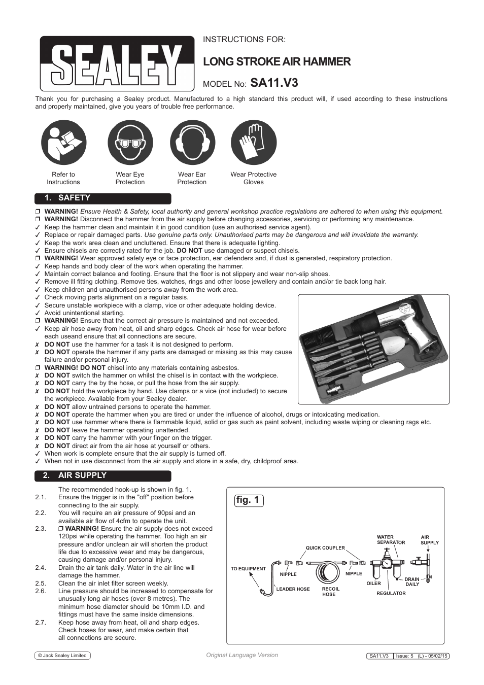 Sealey SA11 User Manual | 3 pages