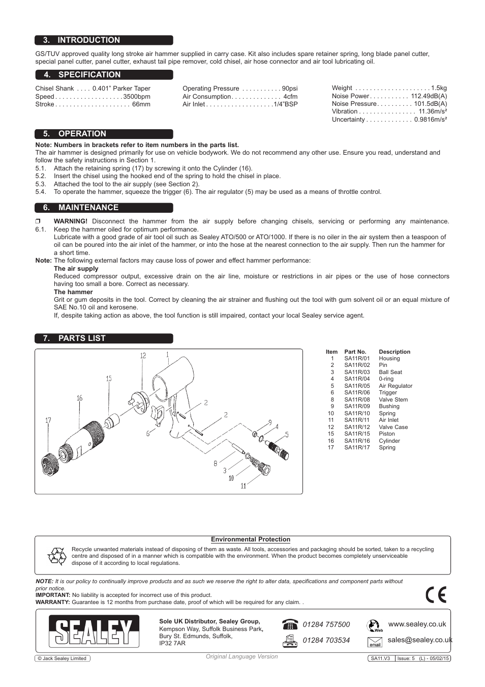 Sealey SA11 User Manual | Page 2 / 3