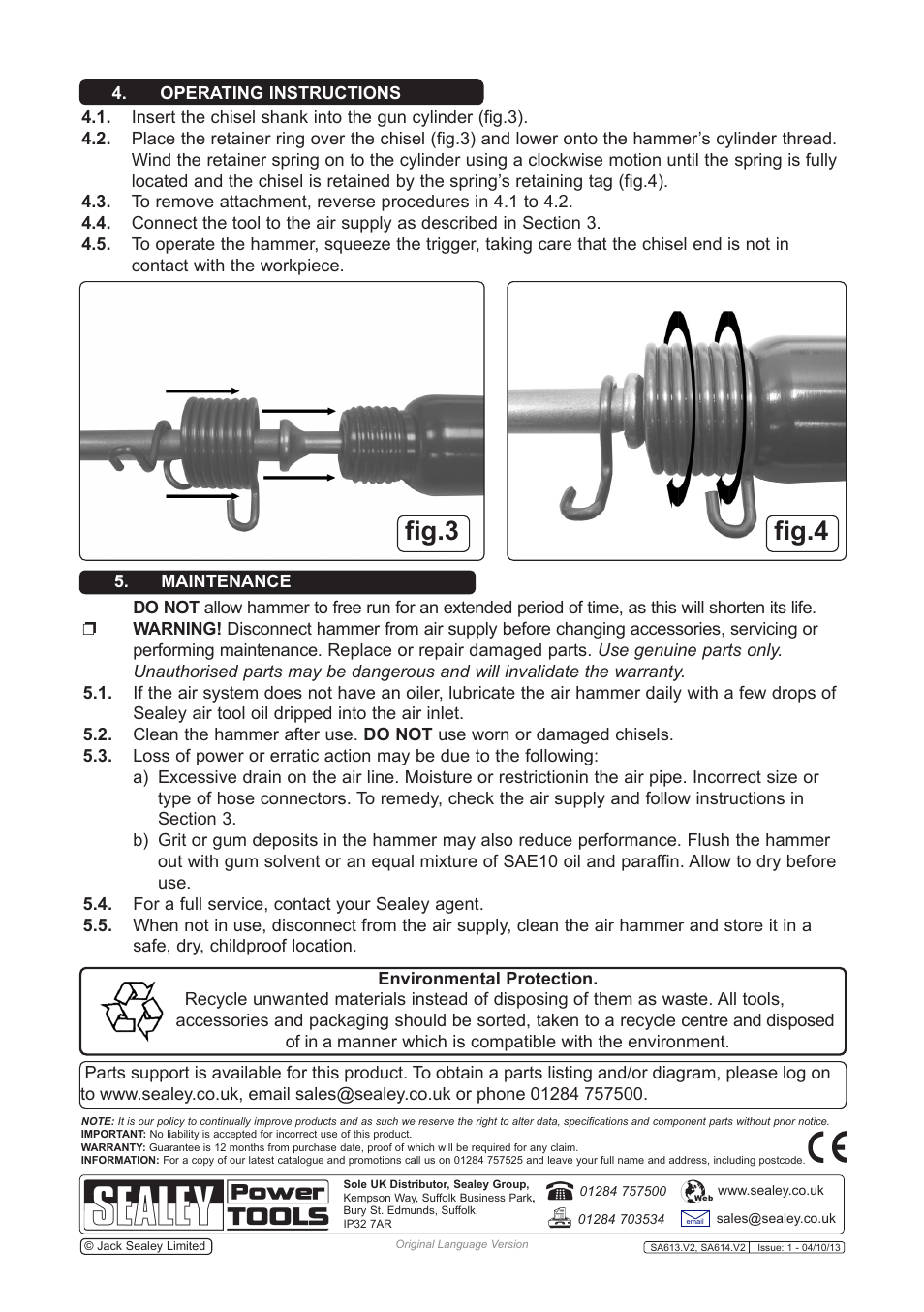 Fig.3, Fig.4 | Sealey SA614 User Manual | Page 3 / 4