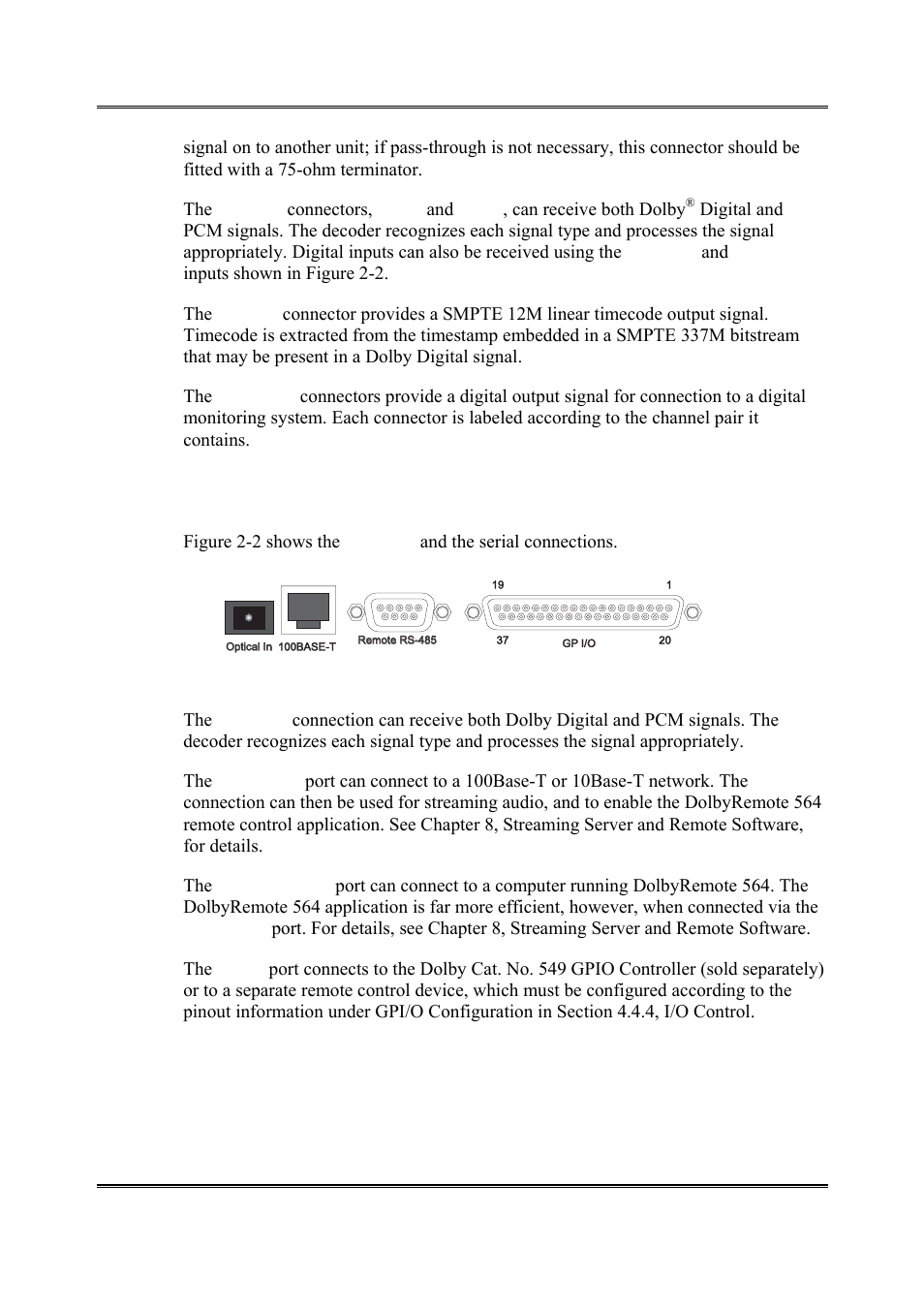 Optical in and serial ports, 2 optical in and serial ports | Dolby Laboratories DP564 User Manual | Page 16 / 101