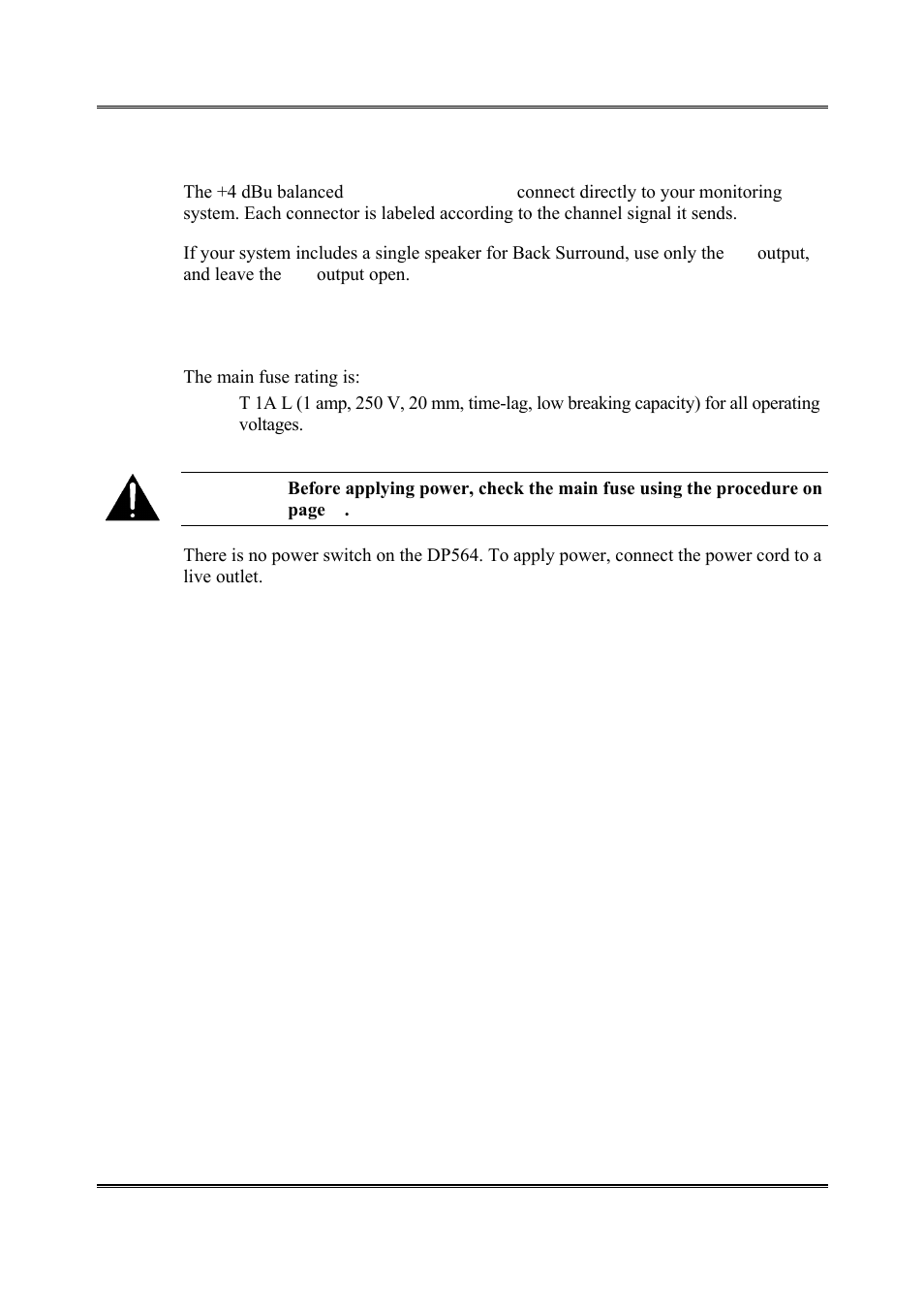 Analog outputs, Power | Dolby Laboratories DP564 User Manual | Page 17 / 101