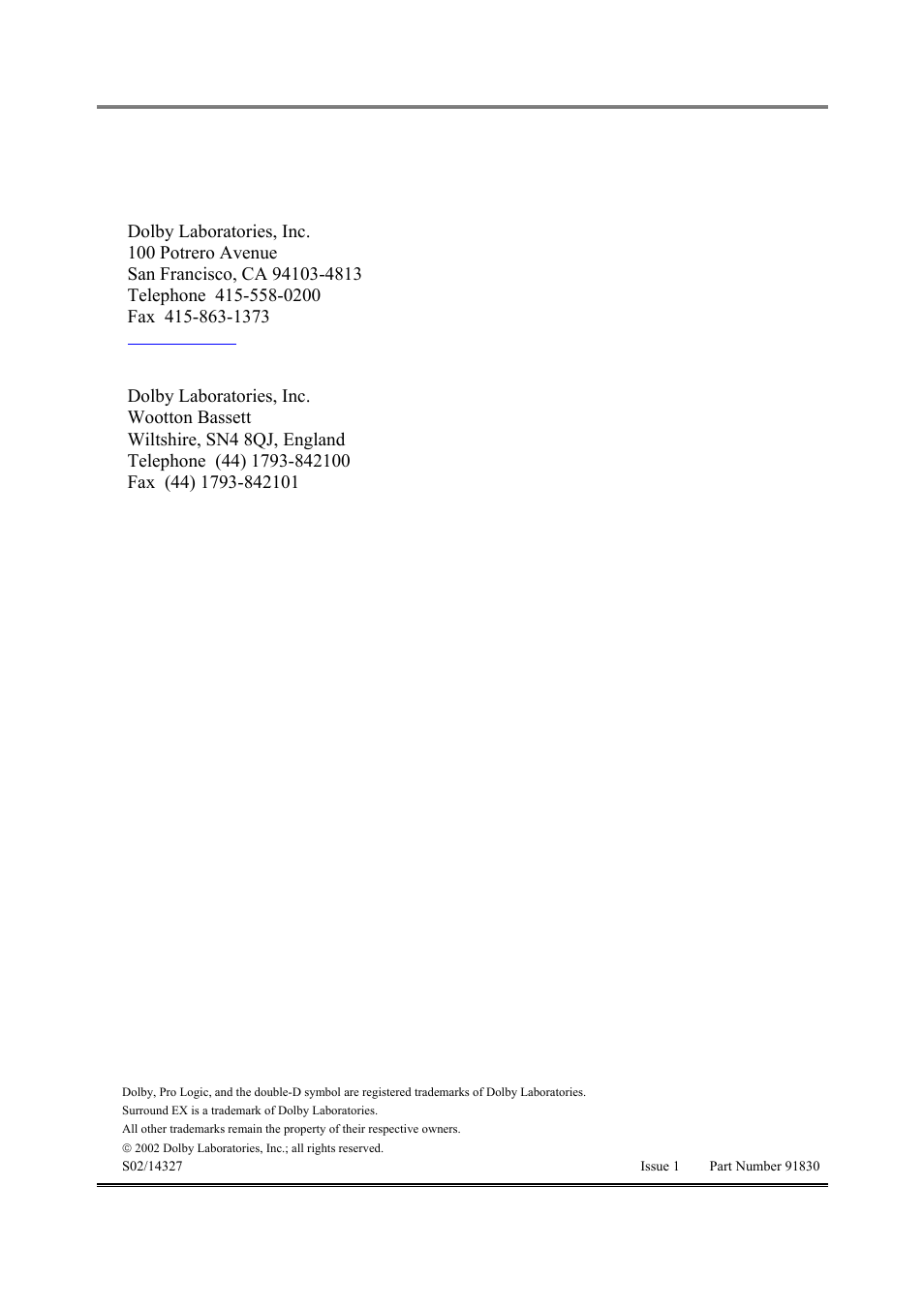 Dolby laboratories, inc | Dolby Laboratories DP564 User Manual | Page 2 / 101