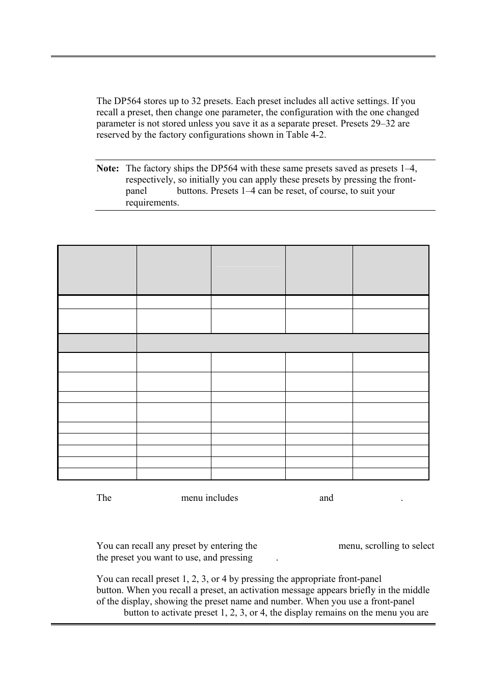 User presets, 3 user presets | Dolby Laboratories DP564 User Manual | Page 38 / 101