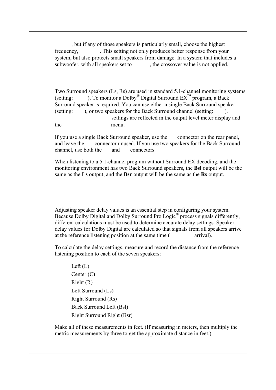 Speaker delay values, 2 speaker delay values | Dolby Laboratories DP564 User Manual | Page 46 / 101