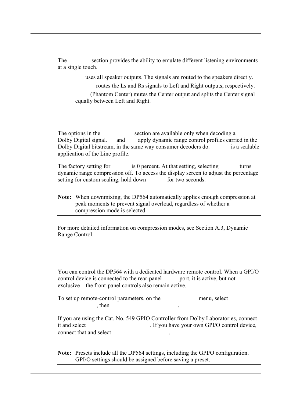 Listening, Compression, Hardware remote control | 2 hardware remote control | Dolby Laboratories DP564 User Manual | Page 57 / 101