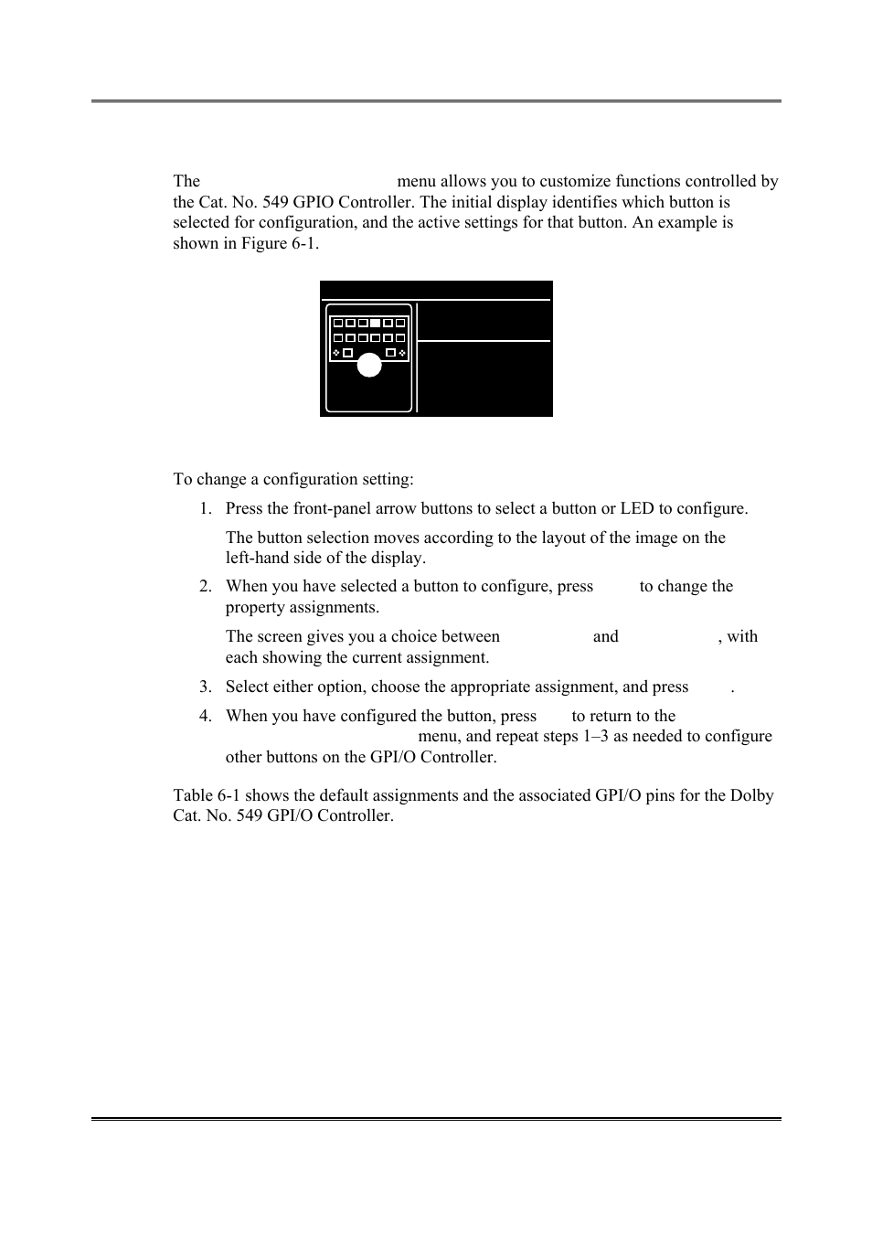 Cat. no. 549 configuration, Button | Dolby Laboratories DP564 User Manual | Page 58 / 101