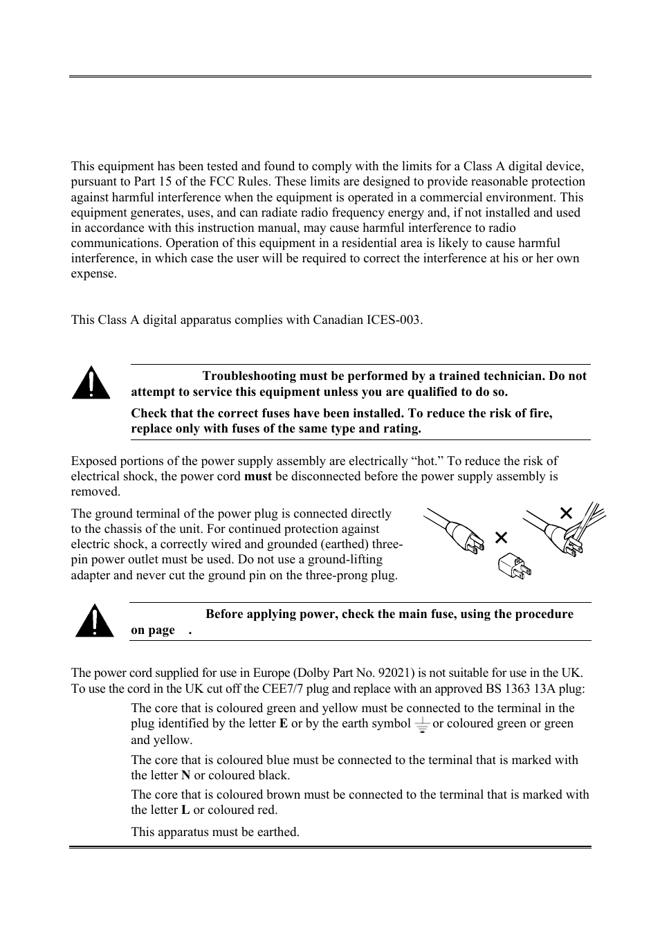 Regulatory notices and fusing information | Dolby Laboratories DP564 User Manual | Page 7 / 101