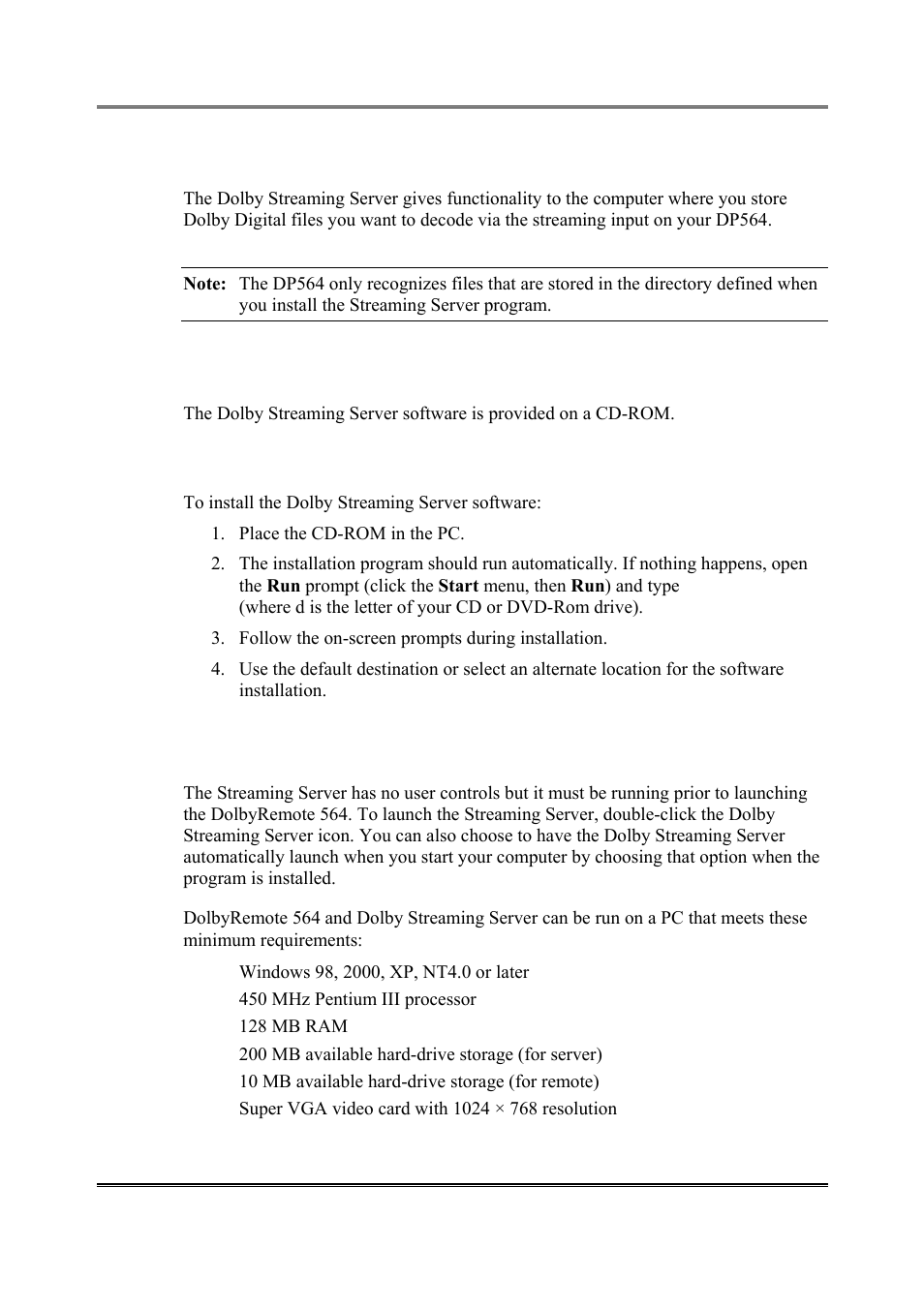 Dolby streaming server, Installing the dolby streaming server, Launching the application | 7 dolby streaming server | Dolby Laboratories DP564 User Manual | Page 70 / 101