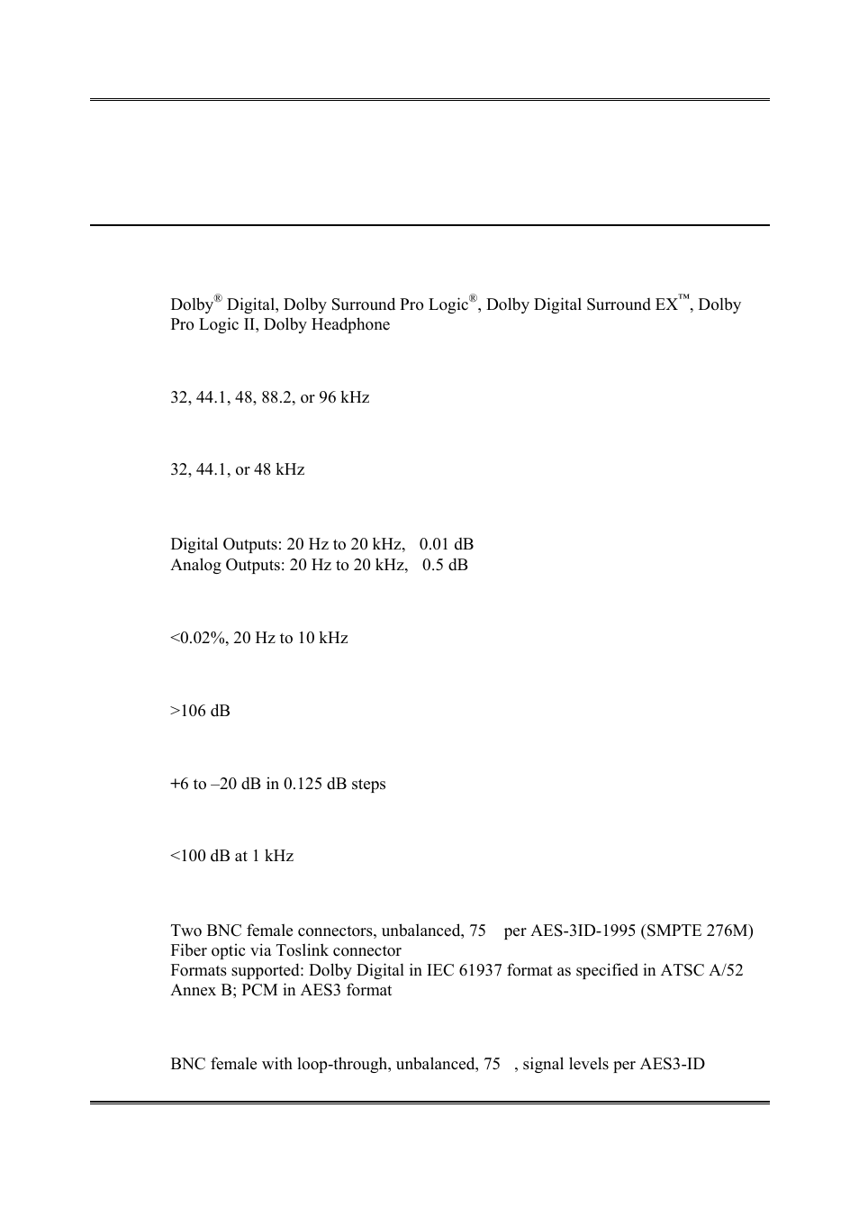 Appendix c specifications | Dolby Laboratories DP564 User Manual | Page 99 / 101