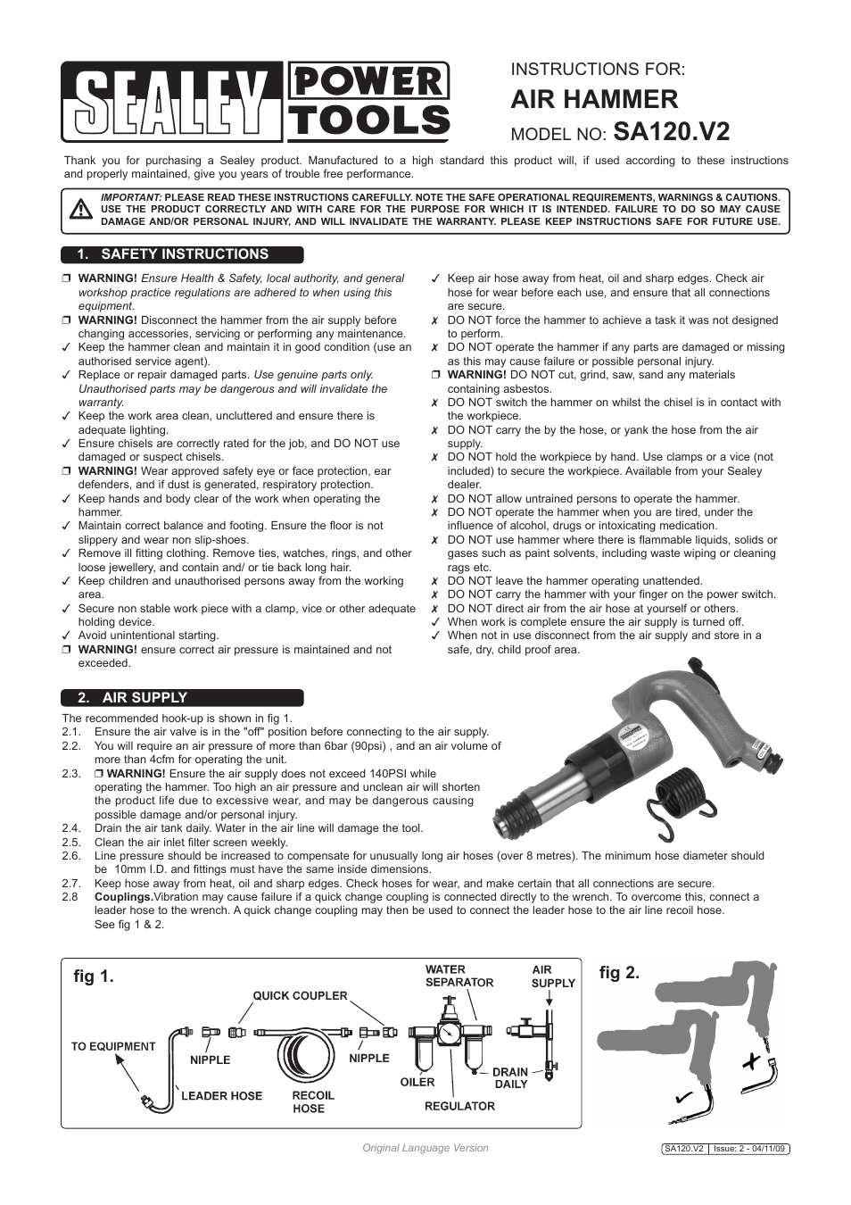 Sealey SA120 User Manual | 2 pages