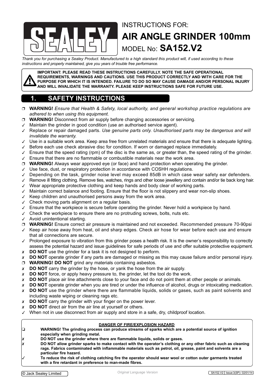 Sealey SA152 User Manual | 4 pages