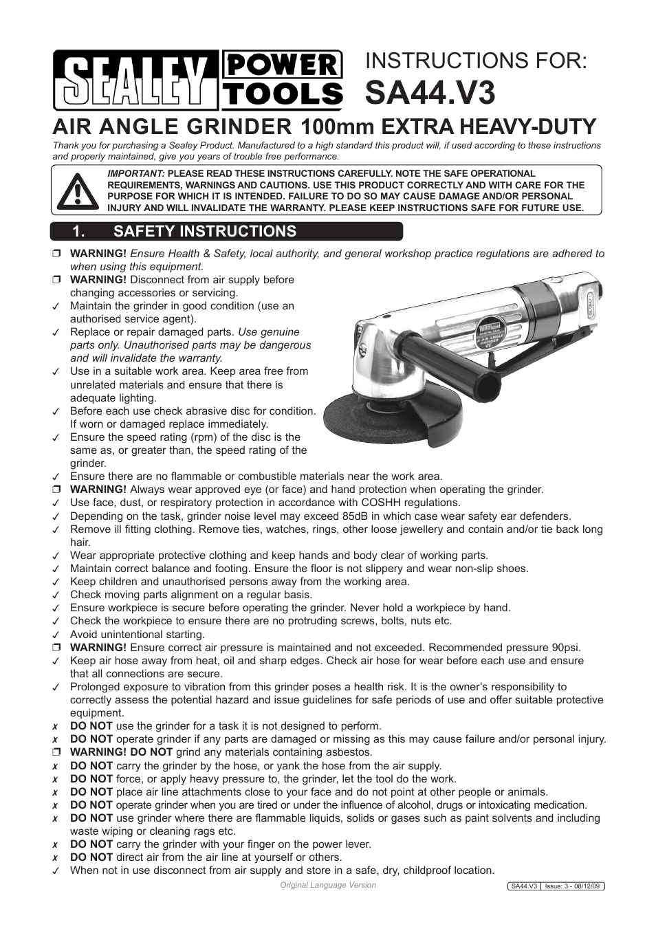 Sealey SA44 User Manual | 3 pages