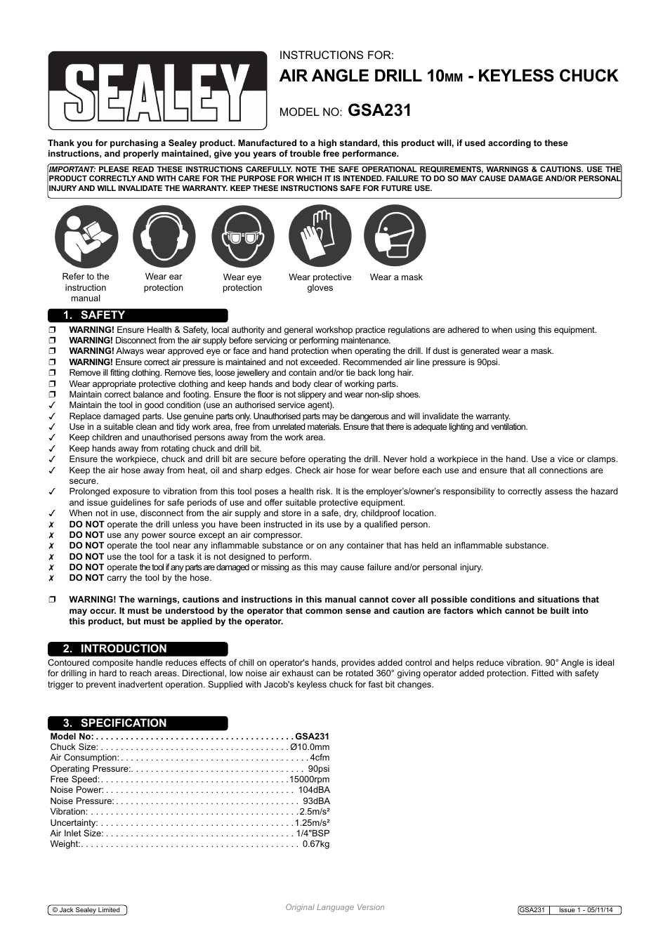 Sealey GSA231 User Manual | 3 pages