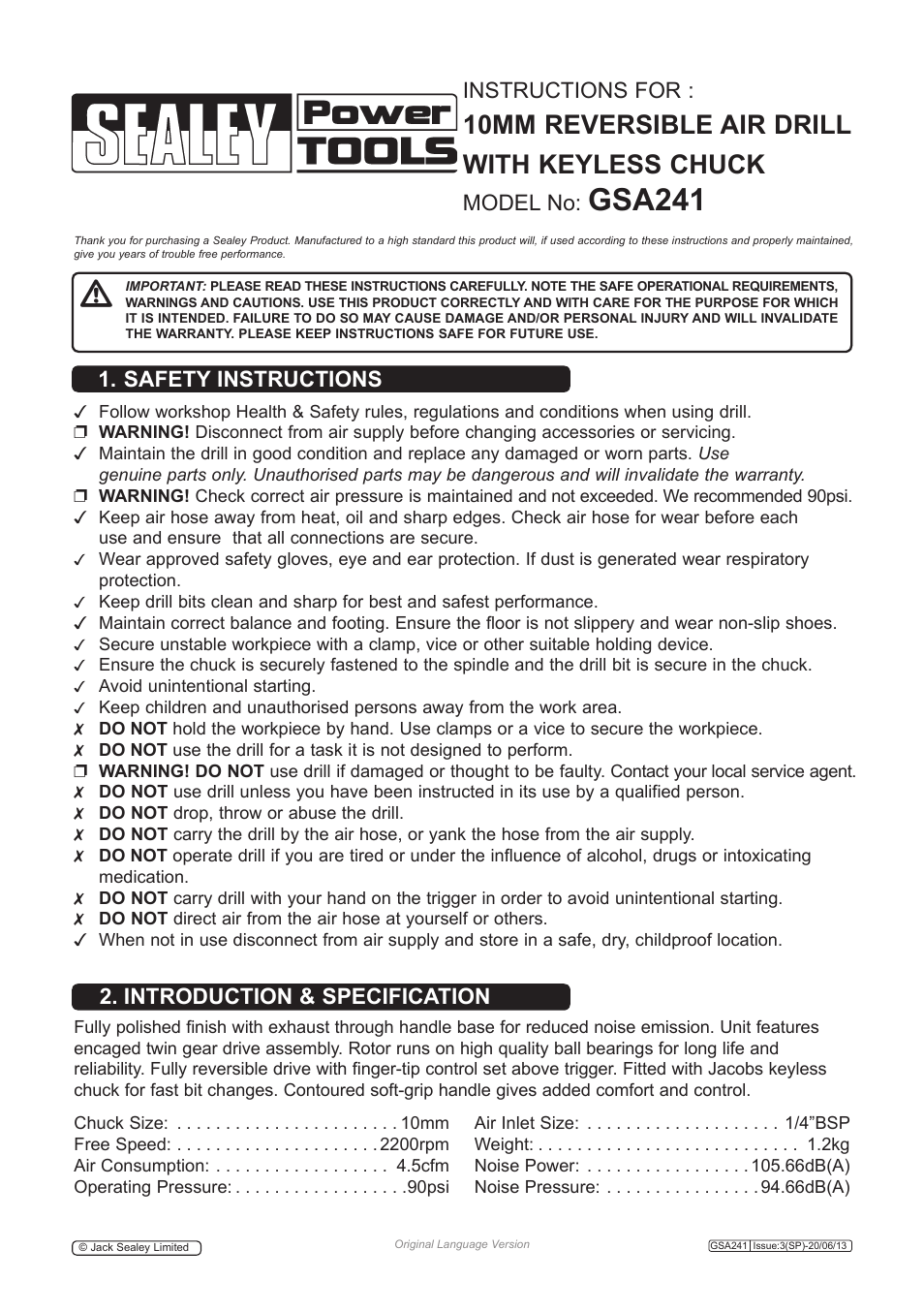 Sealey GSA241 User Manual | 4 pages