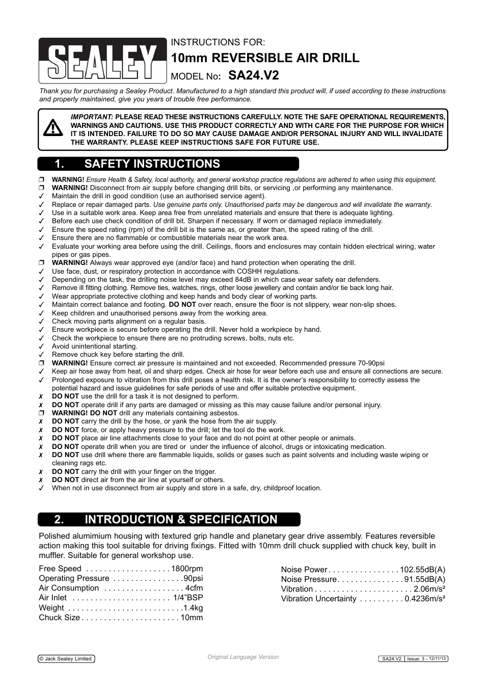 Sealey SA24 User Manual | 4 pages