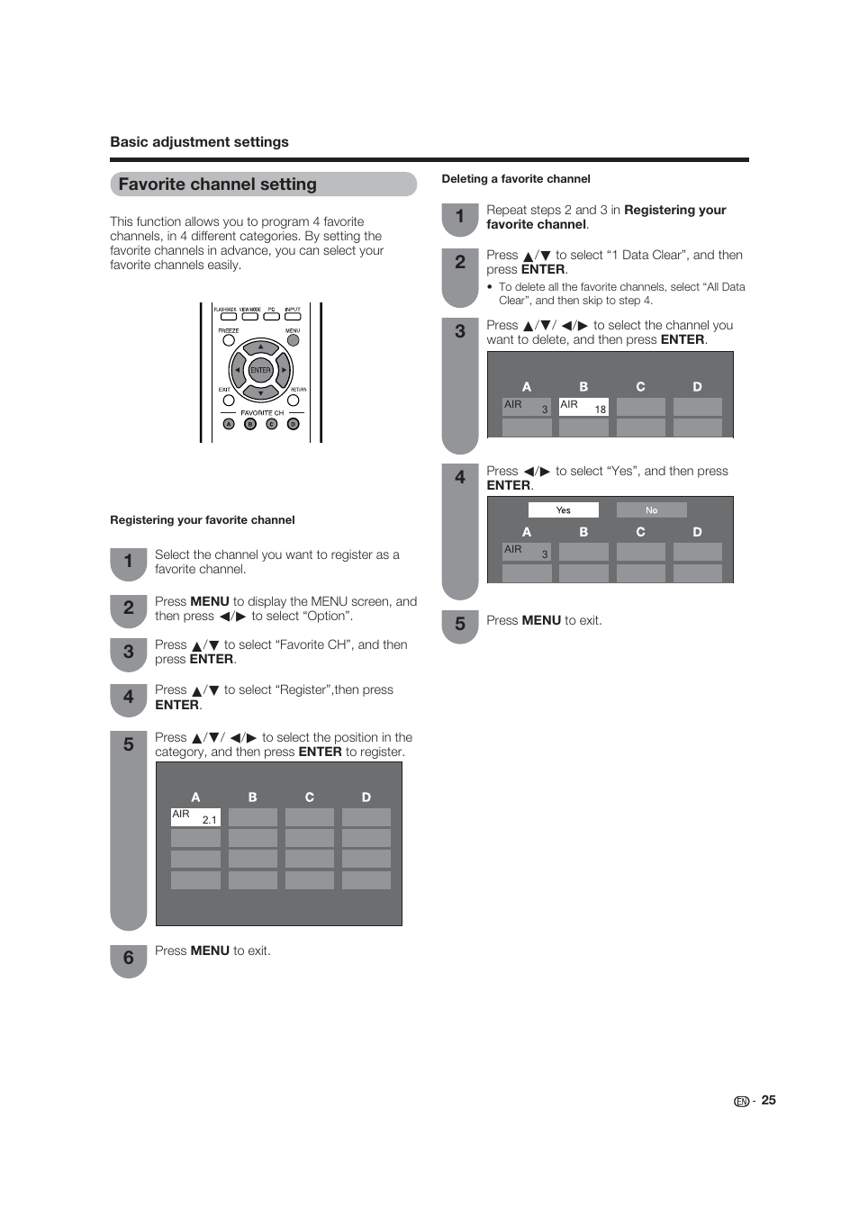 Favorite channel setting | Dolby Laboratories LC-19SB25U User Manual | Page 25 / 55