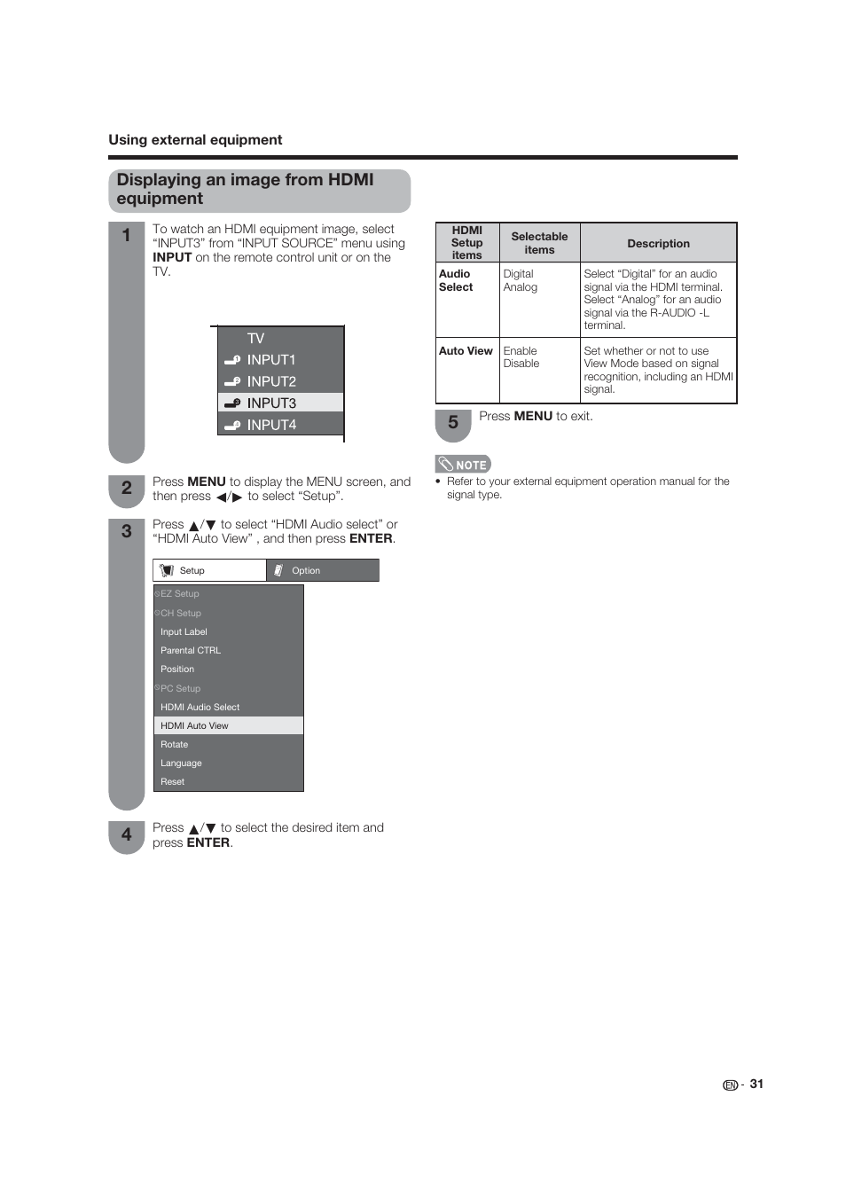 Displaying an image from hdmi equipment | Dolby Laboratories LC-19SB25U User Manual | Page 31 / 55