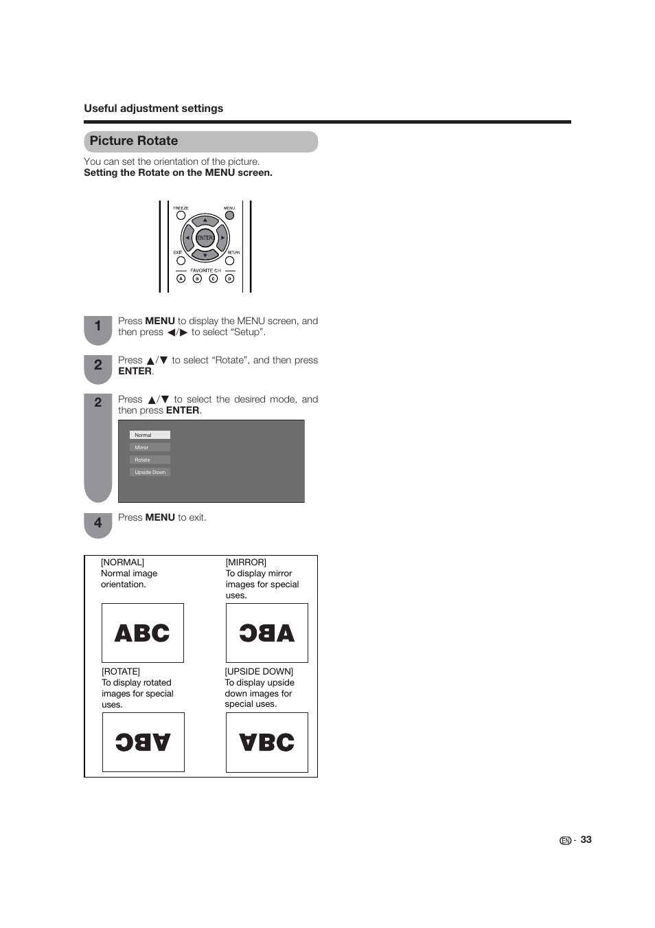 Picture rotate | Dolby Laboratories LC-19SB25U User Manual | Page 33 / 55