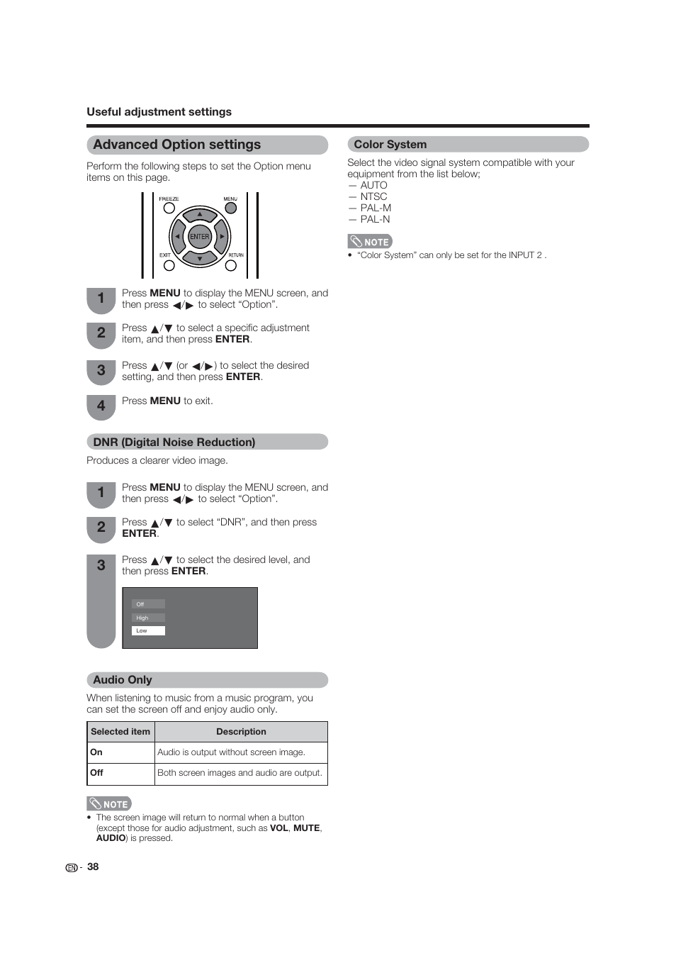 Advanced option settings | Dolby Laboratories LC-19SB25U User Manual | Page 38 / 55