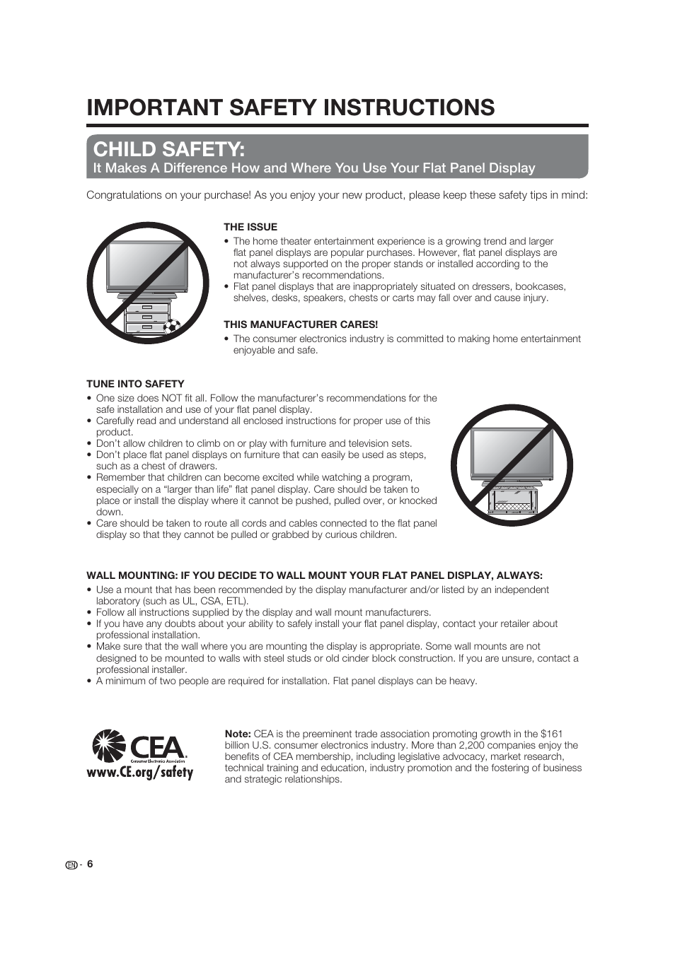 Important safety instructions, Child safety | Dolby Laboratories LC-19SB25U User Manual | Page 6 / 55