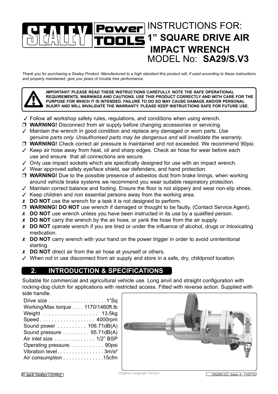 Sealey SA29/S User Manual | 4 pages