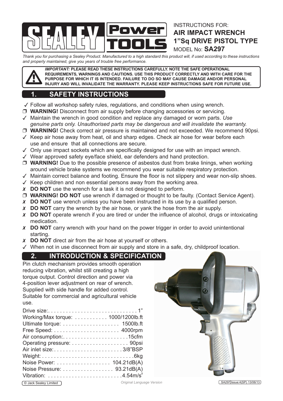 Sealey SA297 User Manual | 4 pages